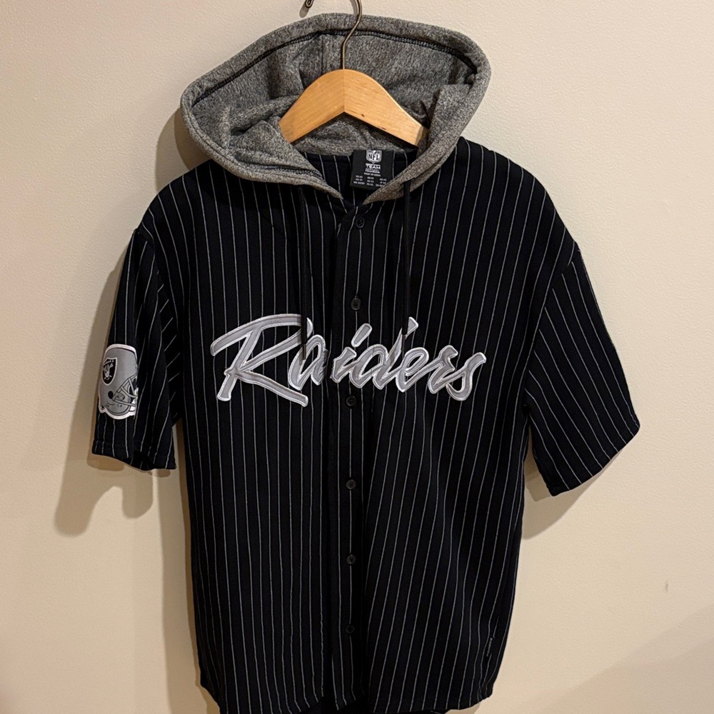 Raiders Black and Gray Hooded Jersey